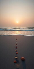 Wall Mural - Serene Beach Sunset with Seashells: A Tranquil Coastal Experience