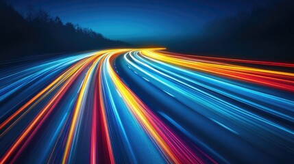 Poster - Abstract speed motion background featuring light trails on a dark surface showcasing patterns of movement along a night highway