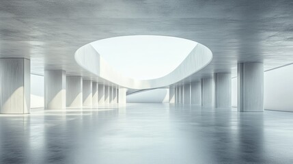 Poster - 3D rendering of an abstract futuristic architectural space featuring an empty concrete floor ideal for showcasing automobiles