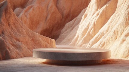 Poster - Abstract landscape featuring a pedestal for product showcasing rendered in 3D