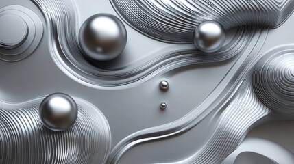 Poster - Abstract silver geometric shapes featuring spheres circles and splines in a 3D rendered background design