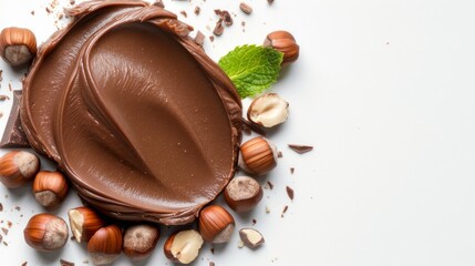 Wall Mural - Delicious chocolate paste with hazelnuts on white background