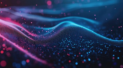 Poster - Abstract digital data backdrop featuring a wave of dynamic dots and a flowing music stream in 3D