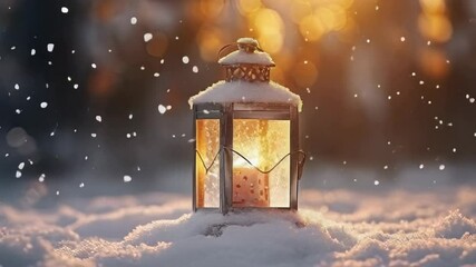 Wall Mural - Christmas Lantern On Snow With Fir Branch