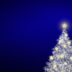 White Christmas tree isolated on blue background.