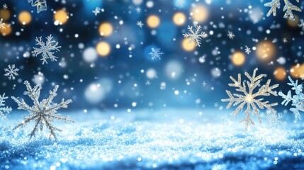 Poster - Blue background adorned with falling snowflakes for a festive atmosphere