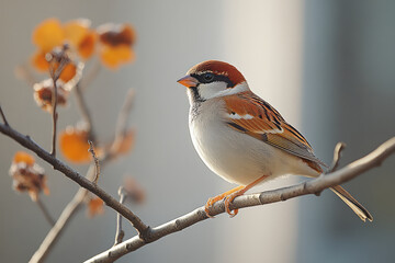 Poster - Sparrow on a white canvas,