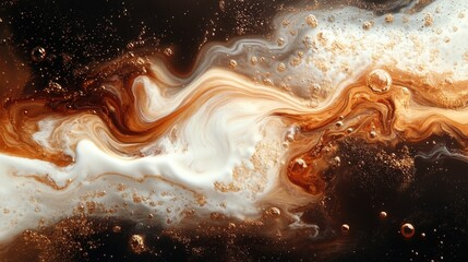 Wall Mural - Abstract Fluid Art with Swirling Brown, White, and Gold Colors Creating a Dynamic and Mesmerizing Pattern