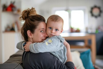 Wall Mural - a 8 months old baby in the arms of his mum