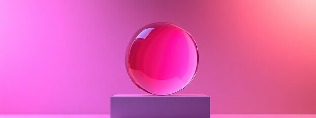 Poster - 3D render of an abstract geometric background featuring a translucent violet red round glass Modern minimalist display mockup with an unoccupied pedestal and empty podium