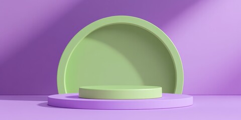 Leinwandbilder - 3D rendered illustration of a green minimalistic scene featuring a podium for cosmetic product display Abstract minimal scene with geometric shapes and a podium set against a purple background wit