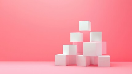 Aufkleber - 3D geometric shapes featuring white and pink cubes with a gradient effect set against a soft pastel minimal background Abstract illustration for showcasing products