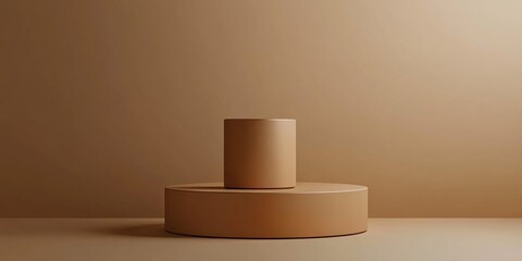 Poster - 3D brown cylindrical podium with a minimal studio backdrop Abstract geometric shape illustration rendering Showcase for cosmetic or fashion products