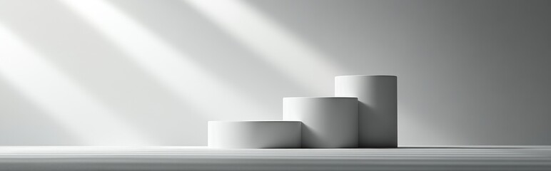 Aufkleber - 3D gray and white cylinder podium against a minimal studio background Abstract geometric shape representation in illustration