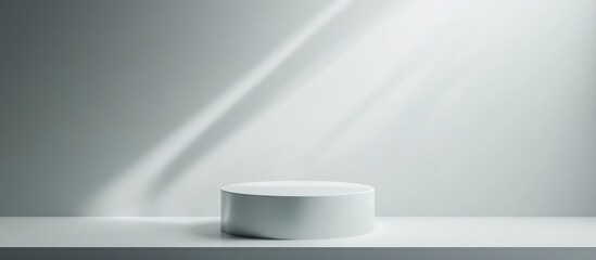 Aufkleber - 3D minimalistic background featuring a white podium with a shiny silver cylindrical pedestal