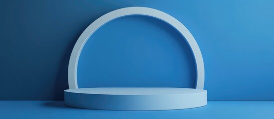 Aufkleber - 3D circular pedestal on a blue background mockup Realistic widescreen rendering for product display or showcase