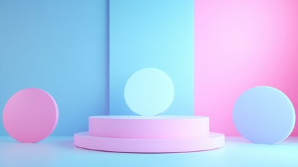 Poster - 3D rendered abstract platform showcasing a minimal pastel podium display