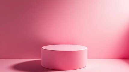 Poster - 3D pink cylinder podium in a minimal studio setting Abstract geometric shape illustration for displaying products