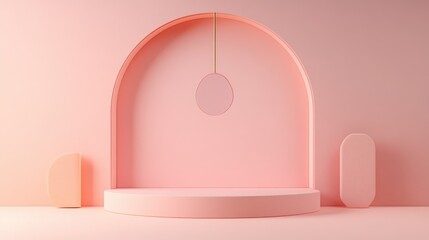 Poster - 3D rendering of a contemporary mock up featuring an abstract geometric background a blank template a minimalist empty showcase primitive shapes and an art deco display in pastel colors