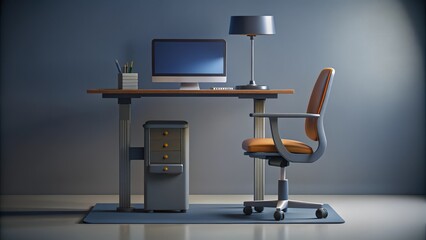 Sticker - Modern Home Office Desk with Computer, Lamp, and Chair