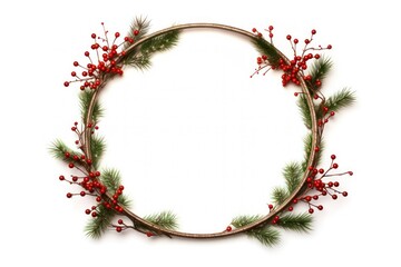 Wall Mural - Christmas frame wreath plant white background.