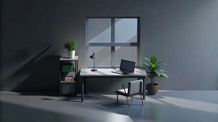 Sticker - Minimalist Home Office with Laptop, Desk Lamp, and Plants