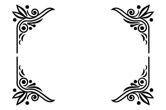 Modern Vector Corner Pattern Border Frames - Black Silhouette Line Art Design for Logos .