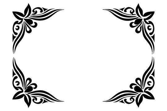 Modern Vector Corner Pattern Border Frames - Black Silhouette Line Art Design for Logos .