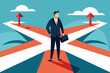© Ouahdou - Career decision, choosing direction choices for future opportunity, different path to success, decide or progress options for career growth concept, businessman running to different arrow pathway.