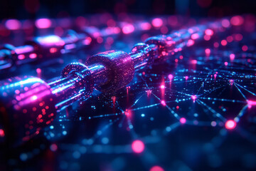 Aufkleber - Abstract cybersecurity with sleek locks and vibrant, interconnected lines,