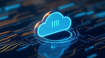 Poster - Digital cloud icon over circuit board background representing modern technology and cloud computing concepts.