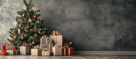 Poster - Christmas Celebration with Festive Elements Against a Wall Background 3D Illustration 3D Rendering