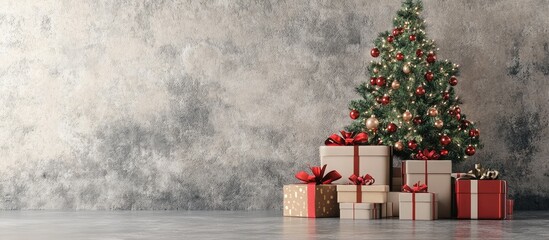 Poster - Christmas Celebration with Festive Elements Against a Wall Background 3D Illustration 3D Rendering
