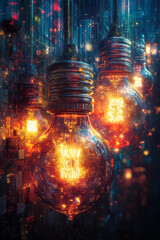Aufkleber - Abstract innovation with gears and lightbulbs in a dynamic, geometric design,