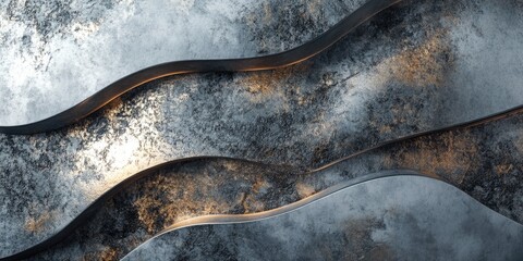 Poster - Elegant abstract background featuring metallic elements alongside textures resembling stone marble and granite 3D illustration and rendering