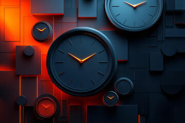 Aufkleber - Abstract time management with clocks and geometric elements in a sleek design,