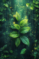 Aufkleber - Abstract green living with eco-friendly icons and vibrant geometric patterns,