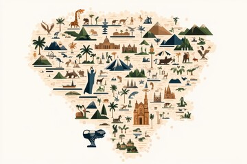 Naklejka na meble Hispanic Heritage Month Map: A map highlighting Hispanic countries with cultural symbols and landmarks, used as an educational tool