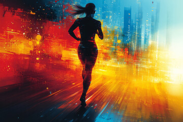 Aufkleber - Abstract fitness with dynamic lines and exercise icons in a vibrant, energetic design,