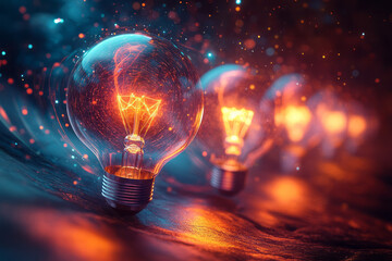 Aufkleber - Abstract creative thinking with lightbulbs and gears in vibrant, swirling patterns,