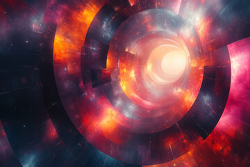 Wall Mural - Abstract space exploration with swirling galaxies and geometric spacecraft,