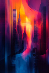 Aufkleber - Abstract travel and exploration with swirling lines and global landmarks in vibrant colors,