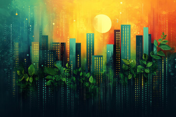 Aufkleber - Creative abstract design of sustainable living with eco-friendly symbols and green patterns,