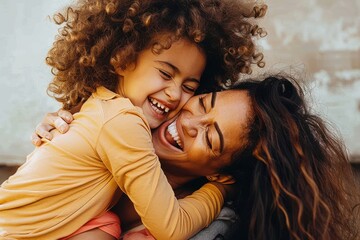 Wall Mural - Mother and daughter playing together