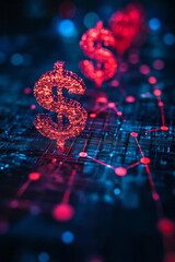 Aufkleber - Conceptual depiction of financial growth with ascending lines and abstract dollar symbols,