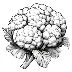 A detailed illustration of a cauliflower with leaves.