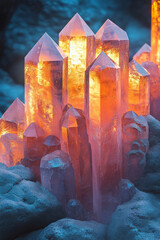 Aufkleber - A mountain range blending into a mosaic of blue and grey crystalline shapes,