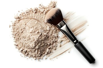 close up of a powder and make up brush on white background