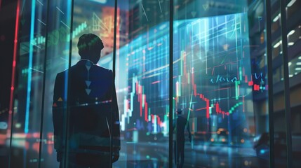Poster - Businessman in front of a stock market display