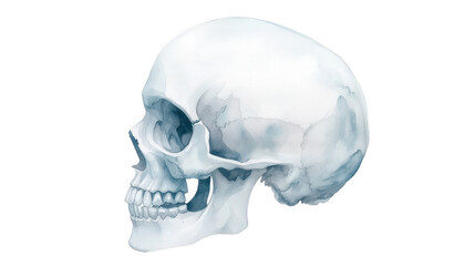 A skull is drawn in white with a blue background